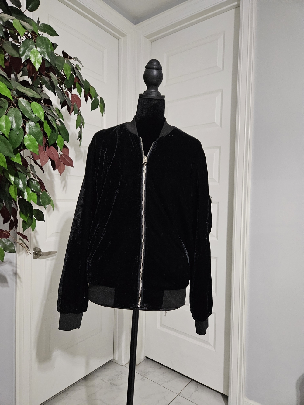 Brooklyn Karma Black Velvet Bomber Jacket - Women's Zip Front
